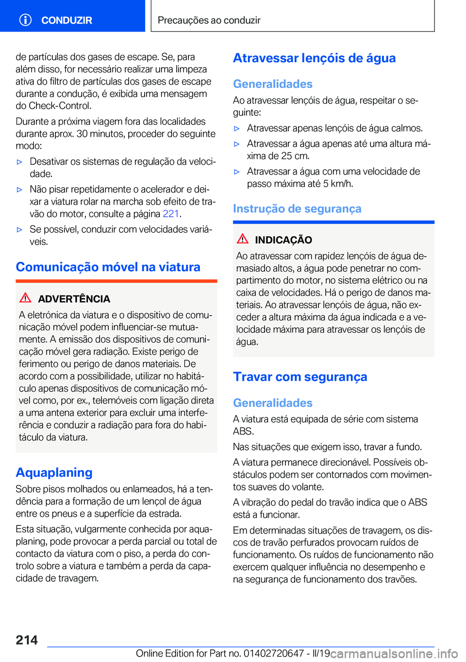BMW M2 2020  Manual do condutor (in Portuguese) �d�e��p�a�r�t�