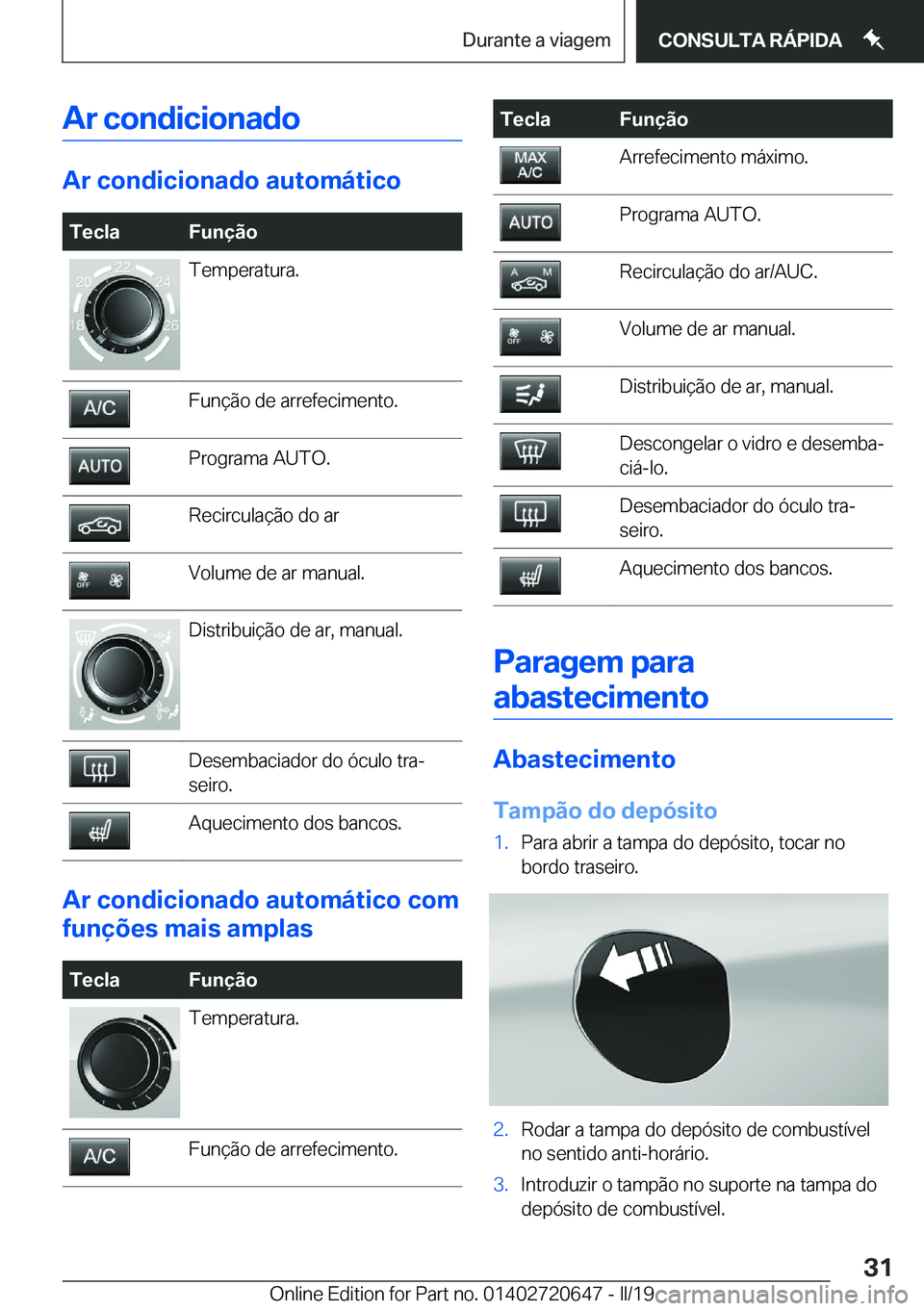 BMW M2 2020  Manual do condutor (in Portuguese) �A�r��c�o�n�d�i�c�i�o�n�a�d�o
�A�r��c�o�n�d�i�c�i�o�n�a�d�o��a�u�t�o�m�á�t�i�c�o
�T�e�c�l�a�F�u�n�