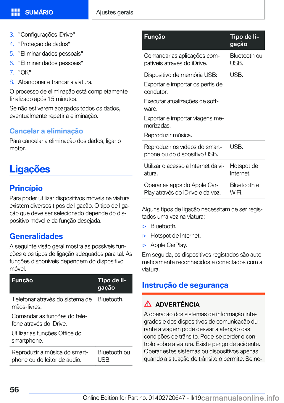 BMW M2 2020  Manual do condutor (in Portuguese) �3�.��C�o�n�f�i�g�u�r�a�