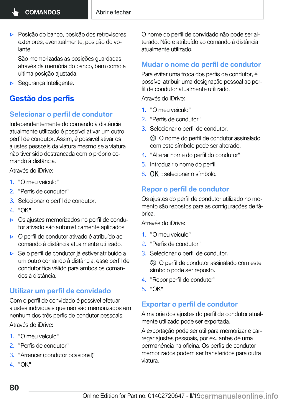 BMW M2 2020  Manual do condutor (in Portuguese) 'x�P�o�s�i�
