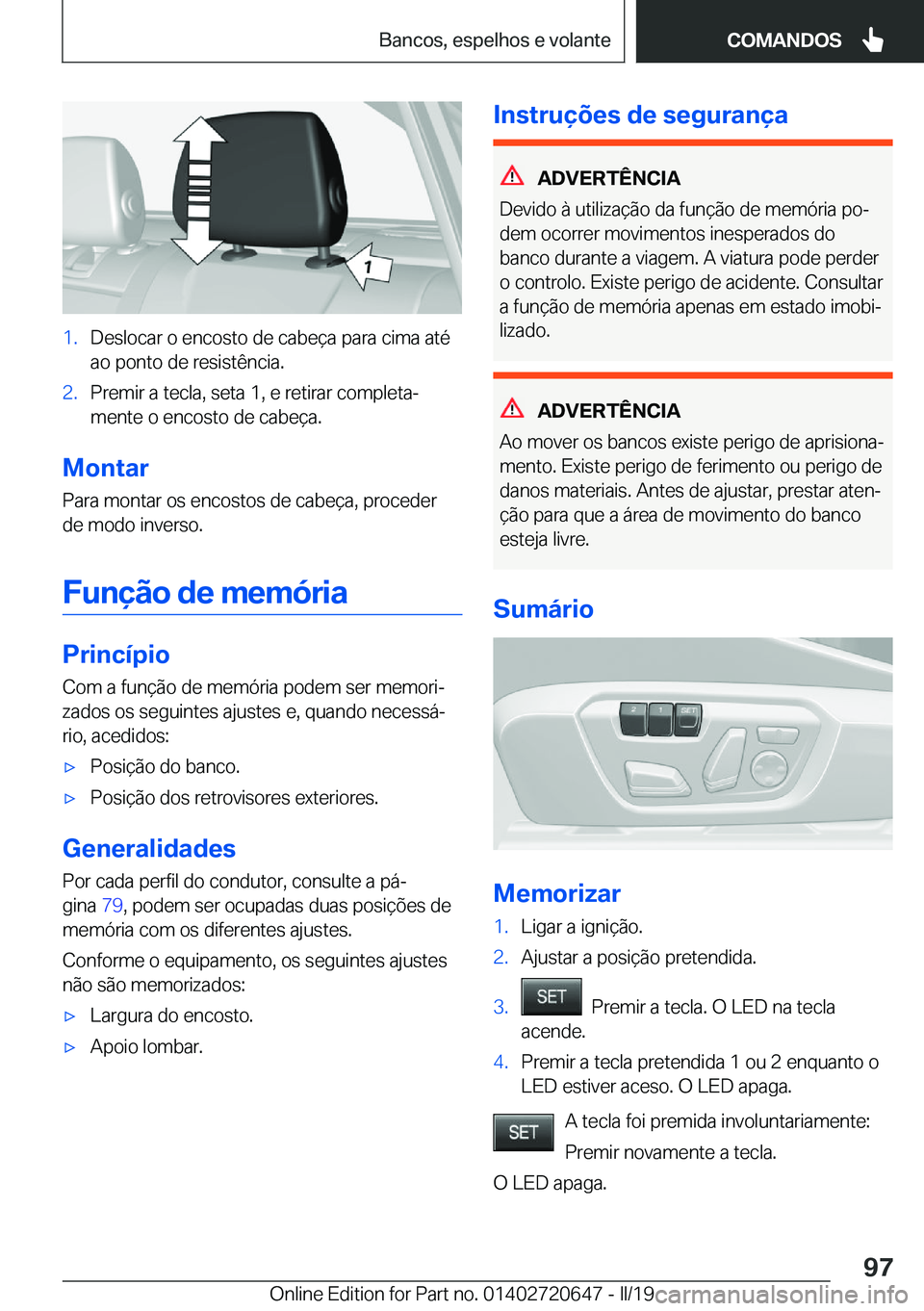 BMW M2 2020  Manual do condutor (in Portuguese) �1�.�D�e�s�l�o�c�a�r��o��e�n�c�o�s�t�o��d�e��c�a�b�e�