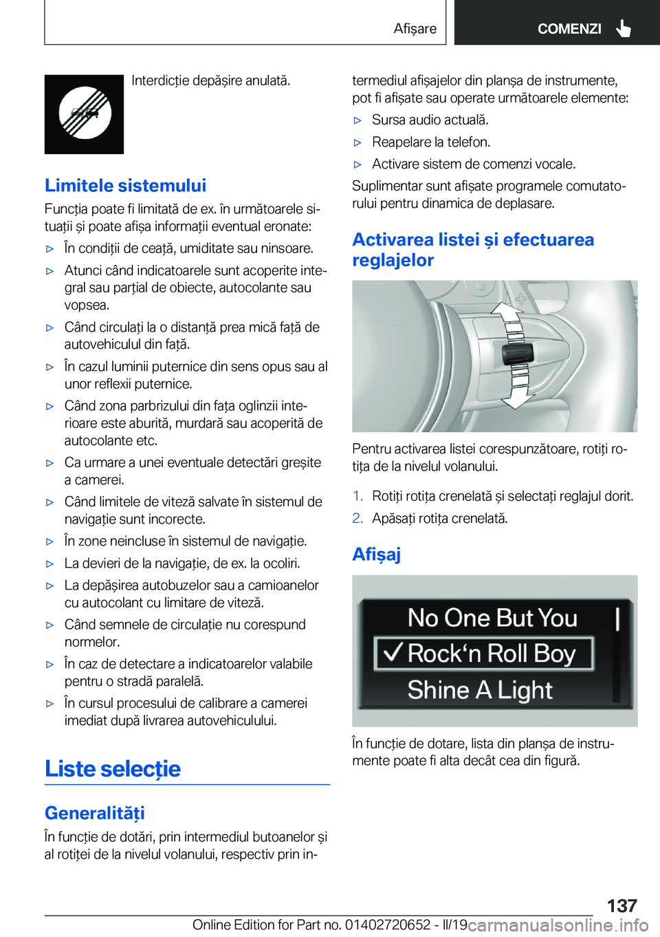 BMW M2 2020  Ghiduri De Utilizare (in Romanian) �I�n�t�e�r�d�i�c*�i�e��d�e�p�
