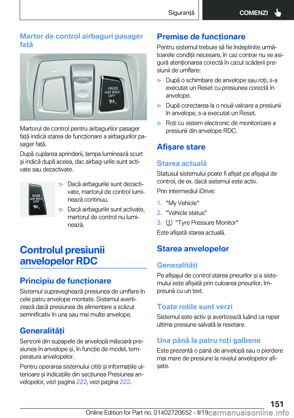 BMW M2 2020  Ghiduri De Utilizare (in Romanian) �M�a�r�t�o�r��d�e��c�o�n�t�r�o�l��a�i�r�b�a�g�u�r�i��p�a�s�a�g�e�r
�f�a�