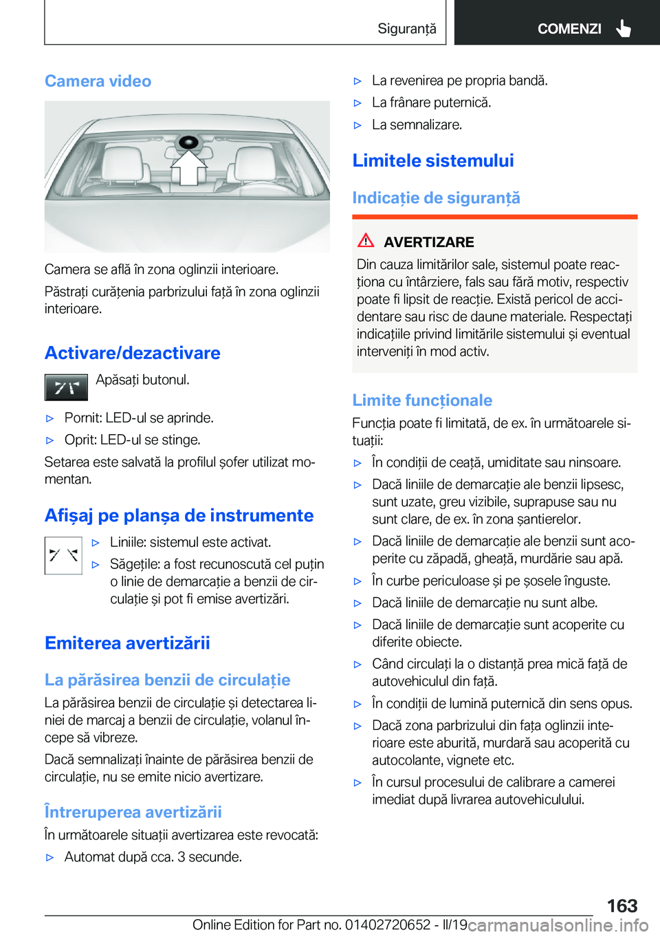 BMW M2 2020  Ghiduri De Utilizare (in Romanian) �C�a�m�e�r�a��v�i�d�e�o
�C�a�m�e�r�a��s�e��a�f�l�