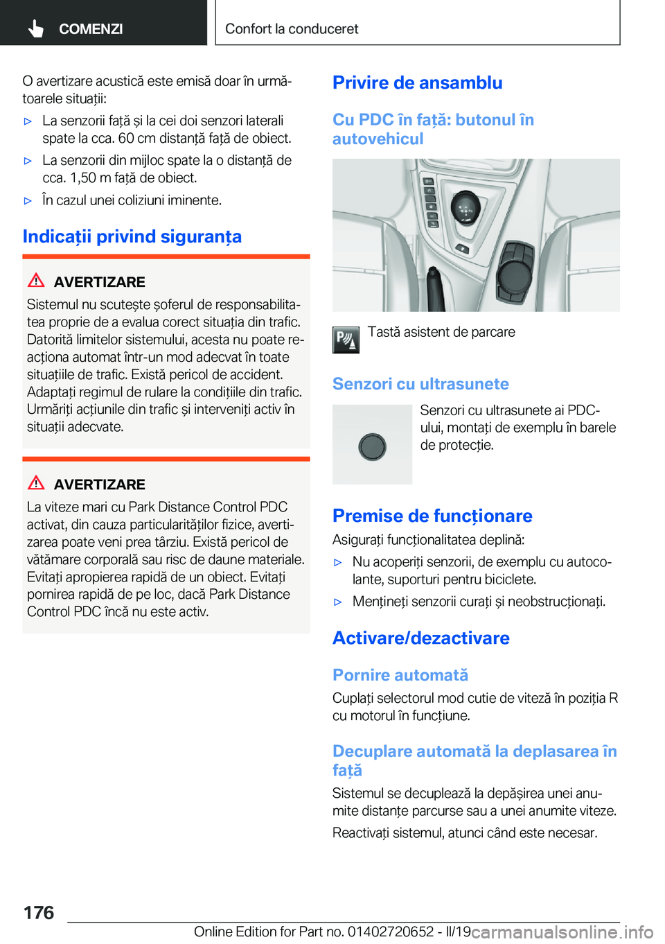 BMW M2 2020  Ghiduri De Utilizare (in Romanian) �O��a�v�e�r�t�i�z�a�r�e��a�c�u�s�t�i�c�