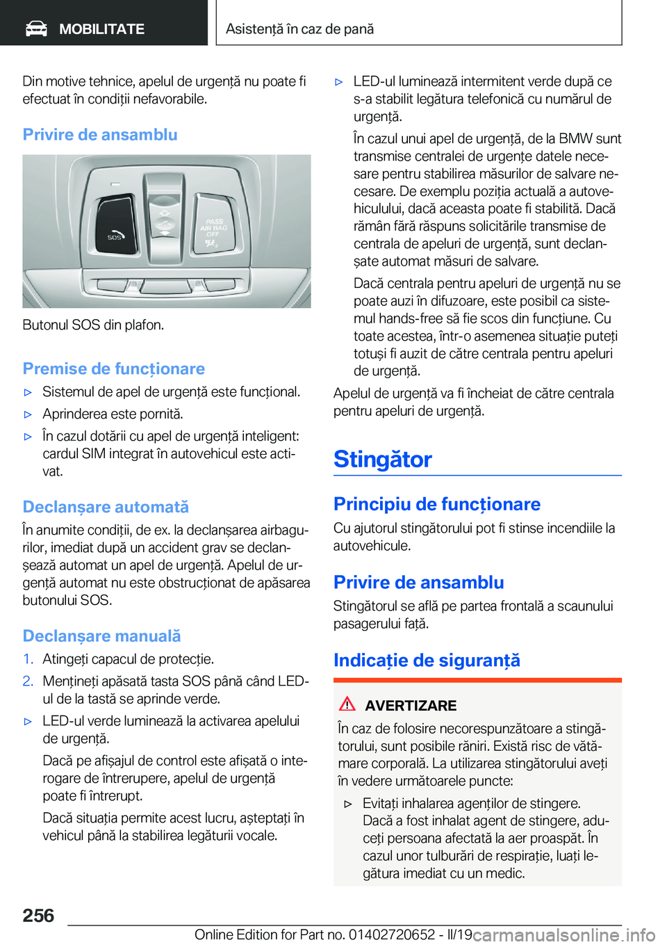 BMW M2 2020  Ghiduri De Utilizare (in Romanian) �D�i�n��m�o�t�i�v�e��t�e�h�n�i�c�e�,��a�p�e�l�u�l��d�e��u�r�g�e�n*�