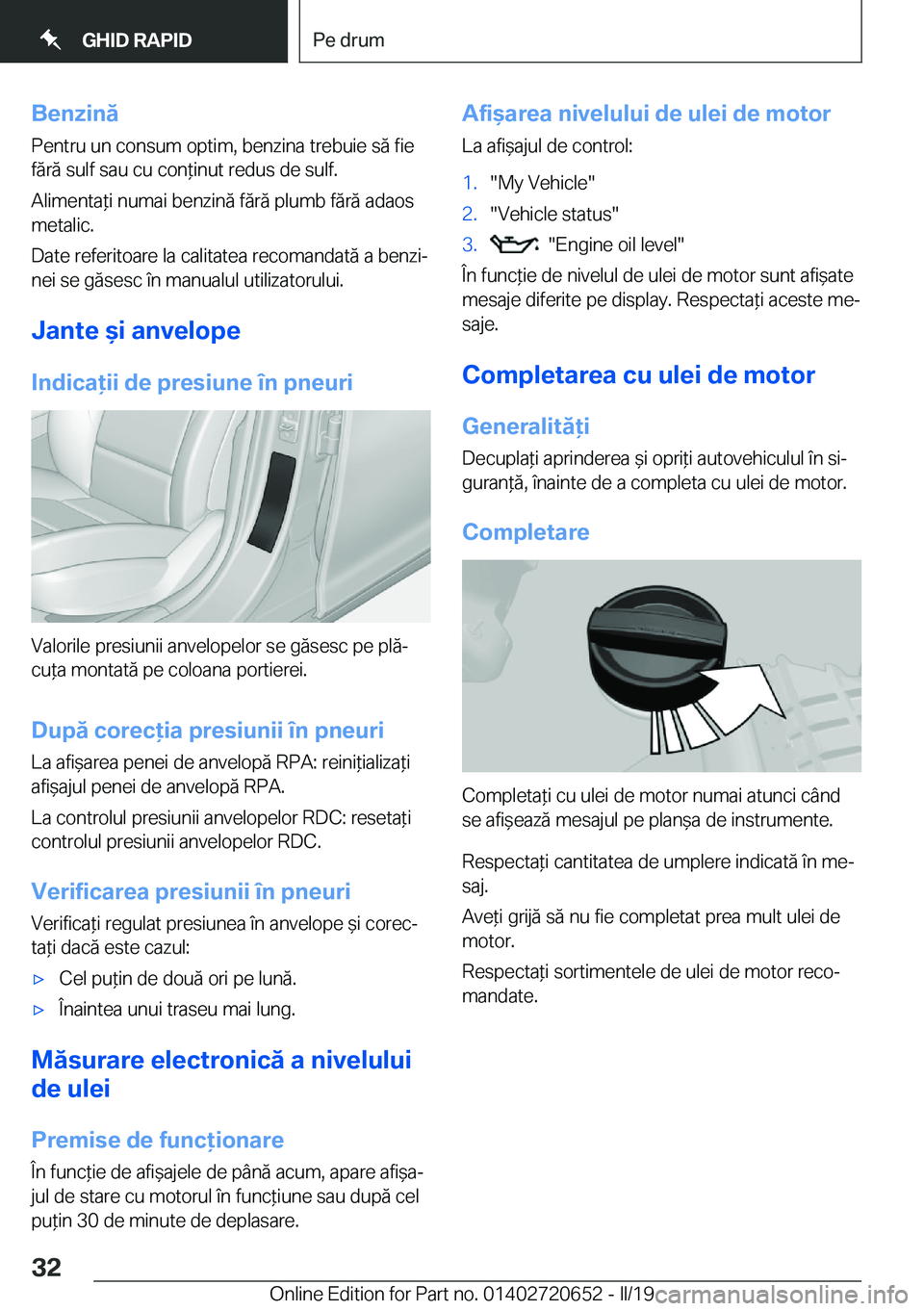 BMW M2 2020  Ghiduri De Utilizare (in Romanian) �B�e�n�z�i�n�
