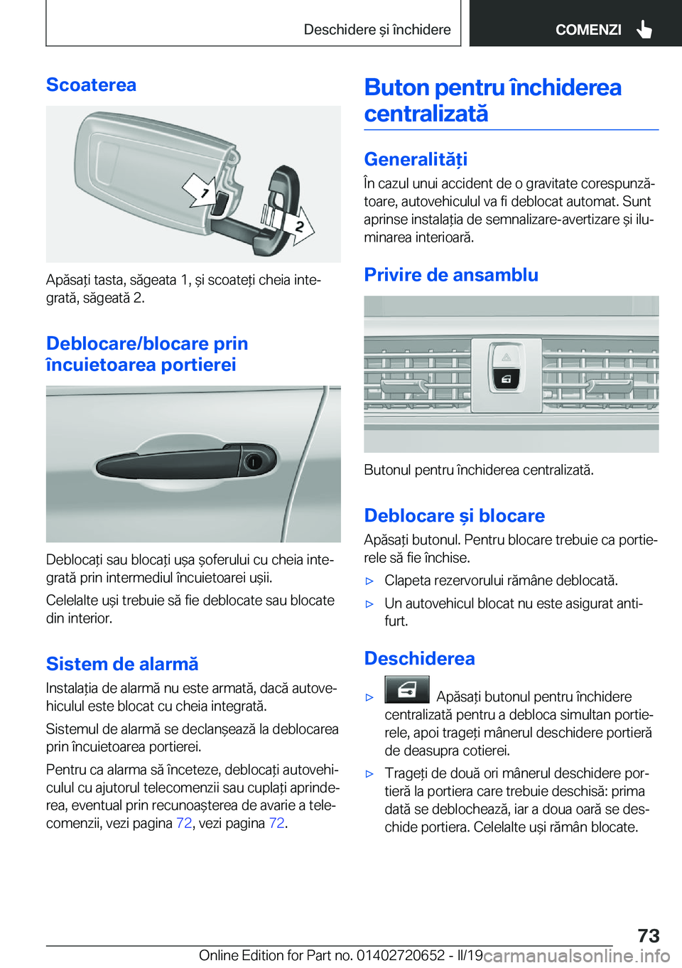 BMW M2 2020  Ghiduri De Utilizare (in Romanian) �S�c�o�a�t�e�r�e�a
�A�p�