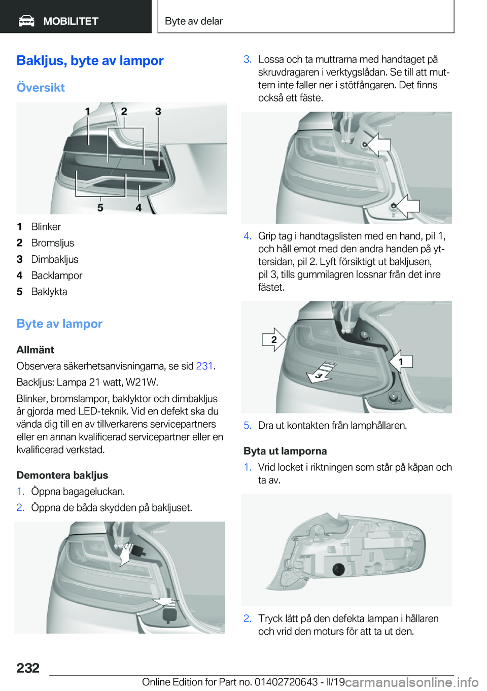 BMW M2 2020  InstruktionsbÖcker (in Swedish) �B�a�k�l�j�u�s�,��b�y�t�e��a�v��l�a�m�p�o�r
�