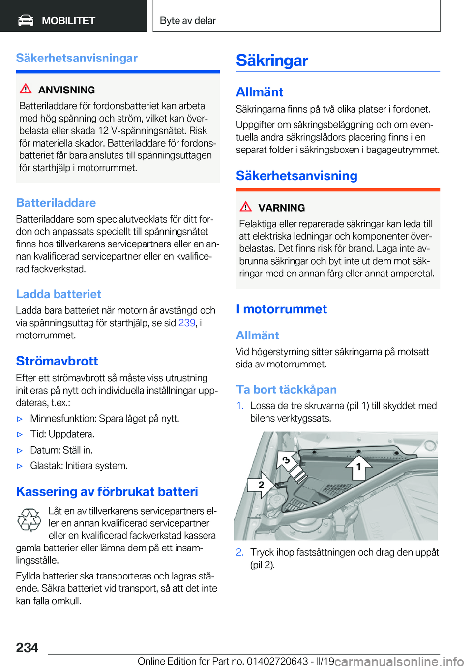 BMW M2 2020  InstruktionsbÖcker (in Swedish) �S�ä�k�e�r�h�e�t�s�a�n�v�i�s�n�i�n�g�a�r
�A�N�V�I�S�N�I�N�G
�B�a�t�t�e�r�i�l�a�d�d�a�r�e��f�