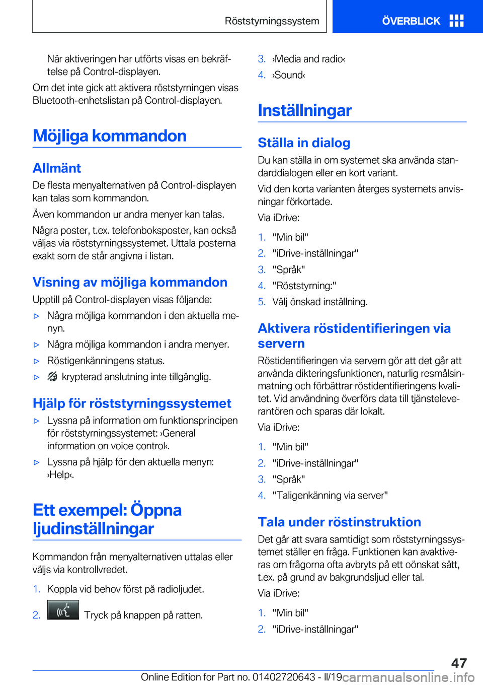 BMW M2 2020  InstruktionsbÖcker (in Swedish) �N�ä�r��a�k�t�i�v�e�r�i�n�g�e�n��h�a�r��u�t�f�