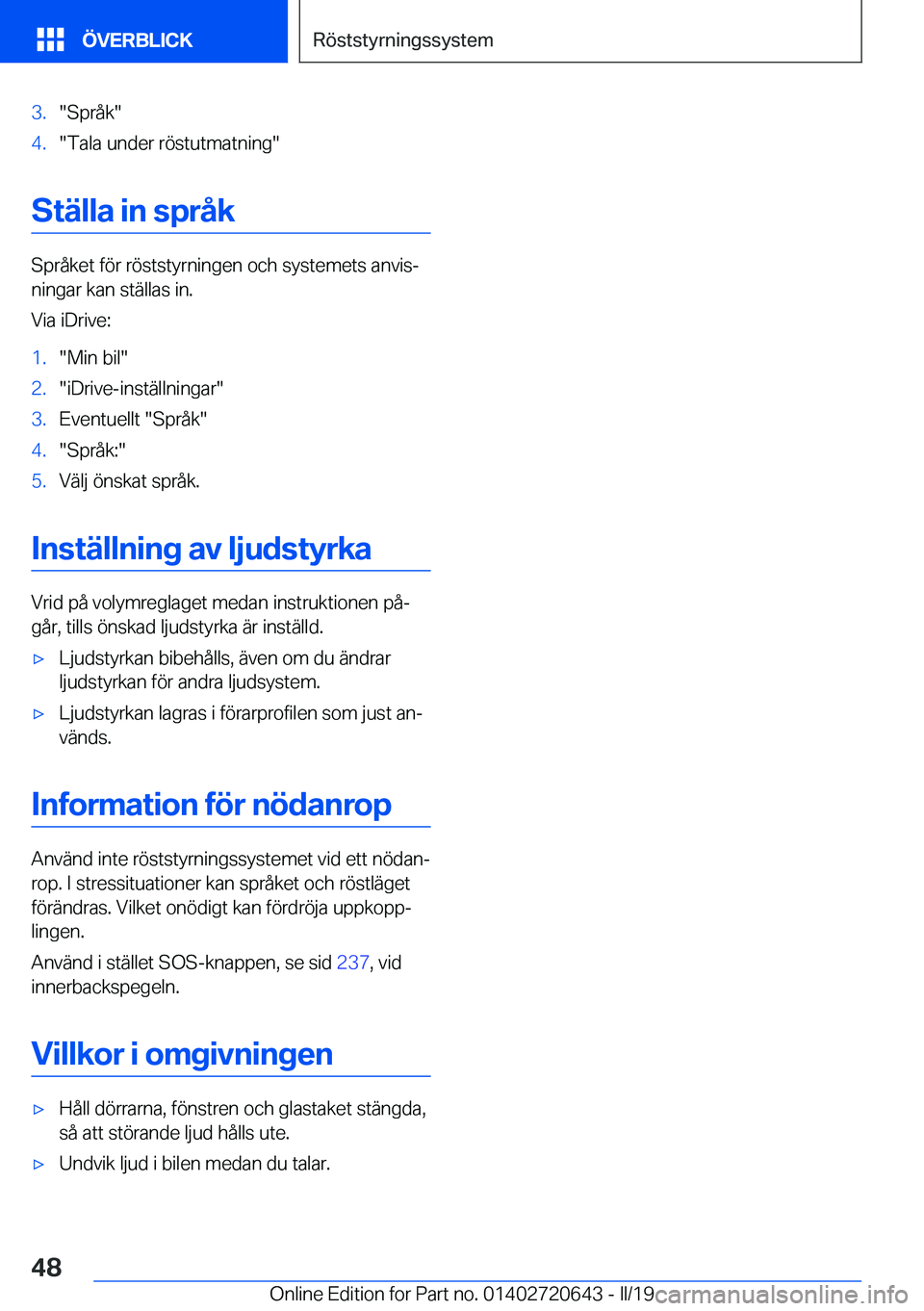 BMW M2 2020  InstruktionsbÖcker (in Swedish) �3�.��S�p�r�å�k��4�.��T�a�l�a��u�n�d�e�r��r�