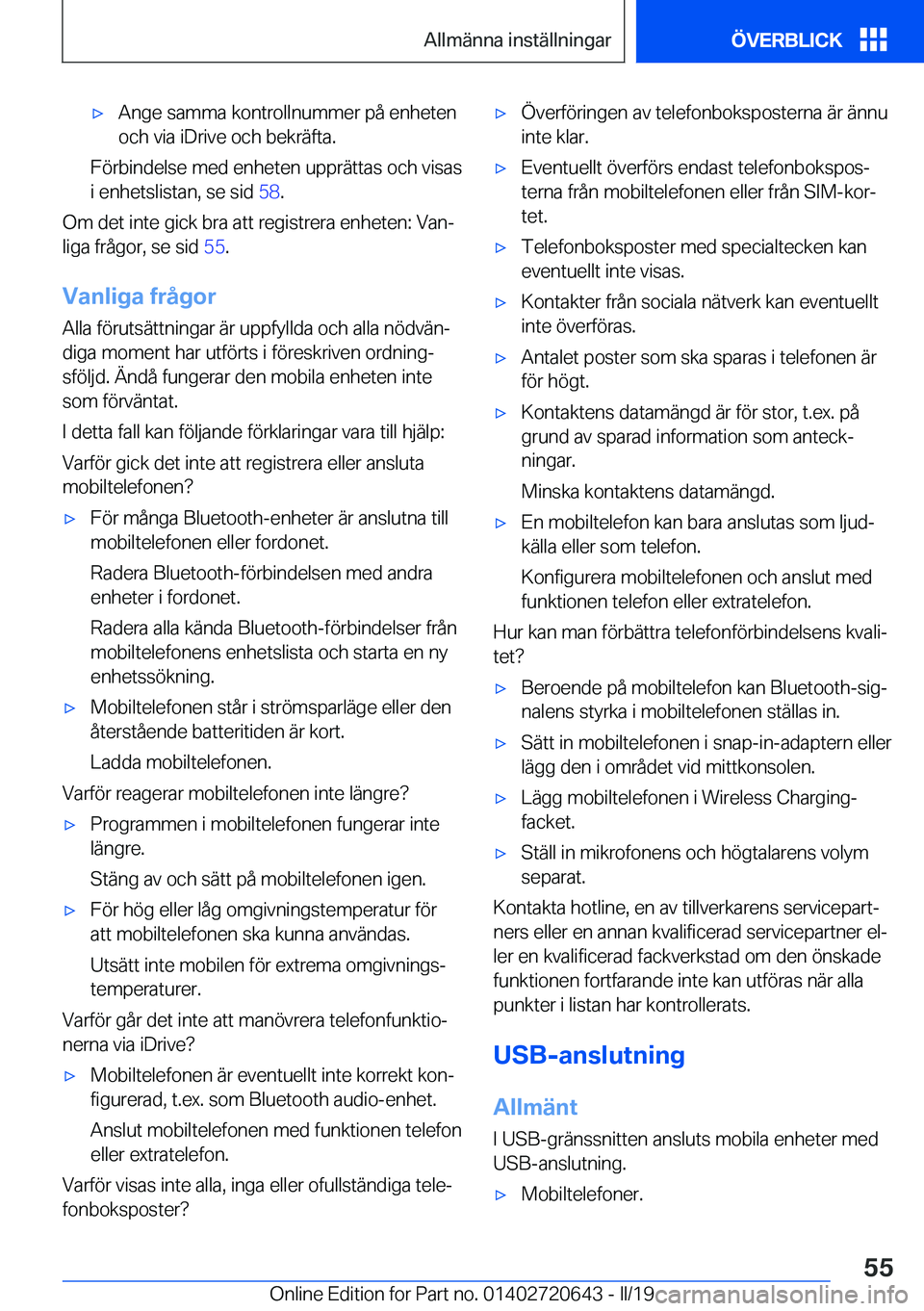 BMW M2 2020  InstruktionsbÖcker (in Swedish) 'x�A�n�g�e��s�a�m�m�a��k�o�n�t�r�o�l�l�n�u�m�m�e�r��p�å��e�n�h�e�t�e�n
�o�c�h��v�i�a��i�D�r�i�v�e��o�c�h��b�e�k�r�ä�f�t�a�.
�F�