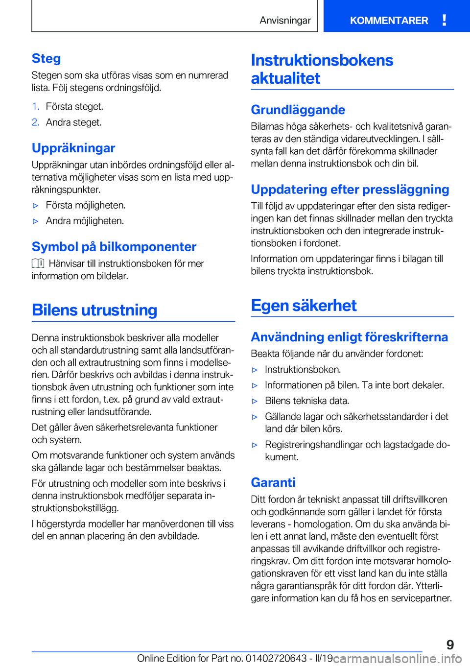 BMW M2 2020  InstruktionsbÖcker (in Swedish) �S�t�e�g�S�t�e�g�e�n��s�o�m��s�k�a��u�t�f�