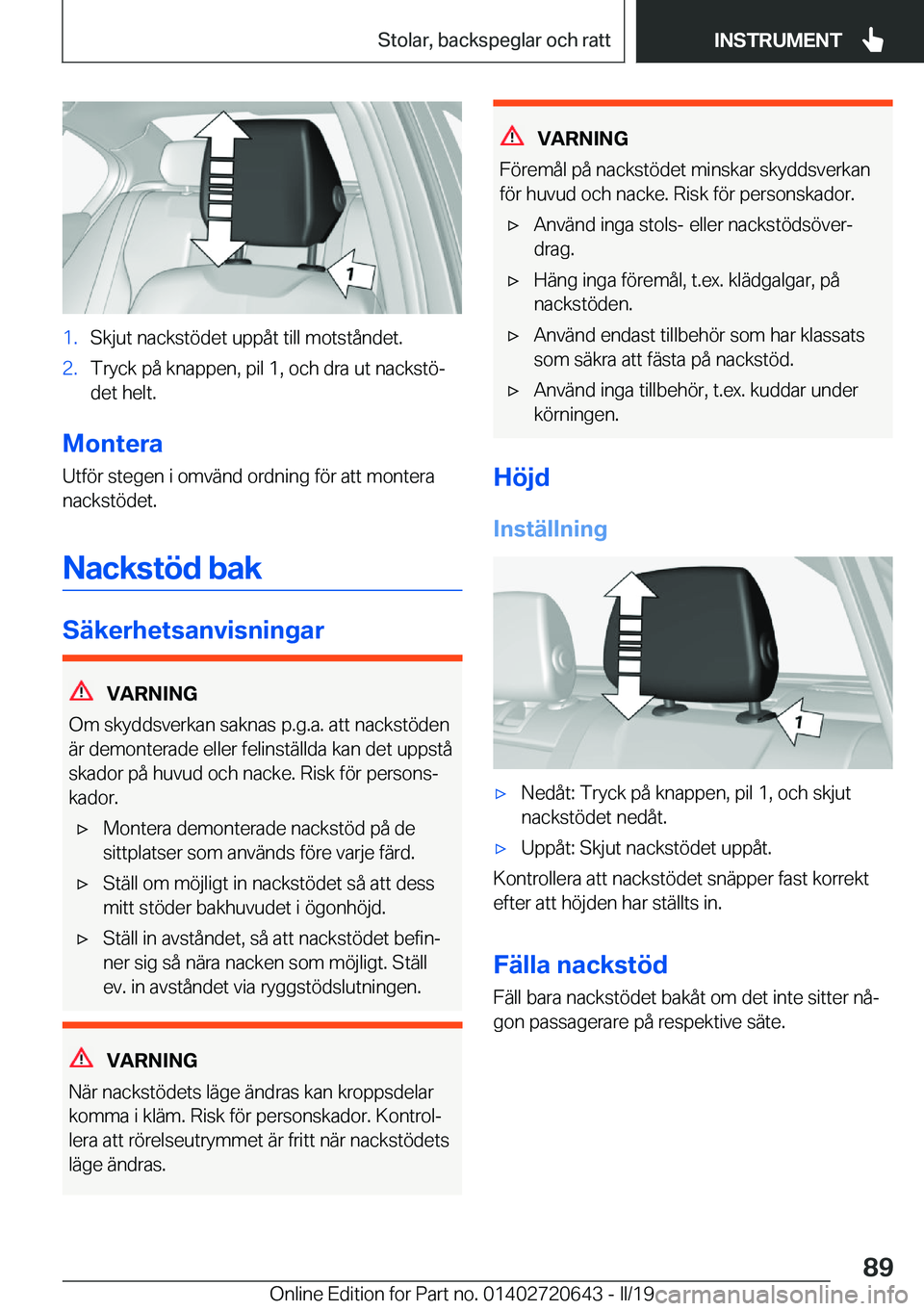 BMW M2 2020  InstruktionsbÖcker (in Swedish) �1�.�S�k�j�u�t��n�a�c�k�s�t�