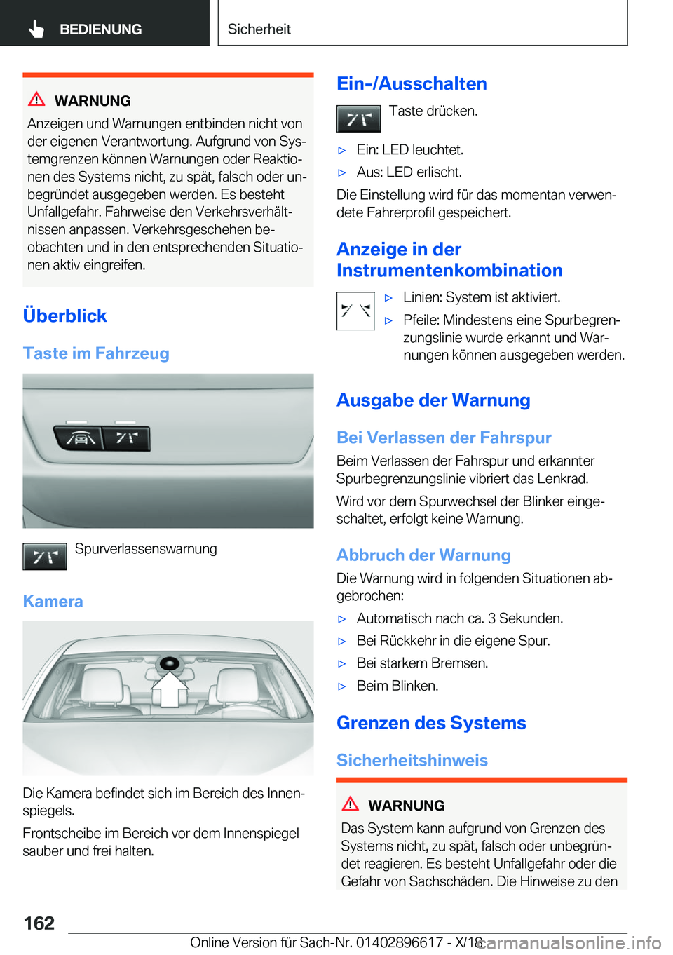 BMW M2 2019  Betriebsanleitungen (in German) �W�A�R�N�U�N�G
�A�n�z�e�i�g�e�n��u�n�d��W�a�r�n�u�n�g�e�n��e�n�t�b�i�n�d�e�n��n�i�c�h�t��v�o�n
�d�e�r��e�i�g�e�n�e�n��V�e�r�a�n�t�w�o�r�t�u�n�g�.��A�u�f�g�r�u�n�d��v�o�n��S�y�sj
�t�e�m�g�r�