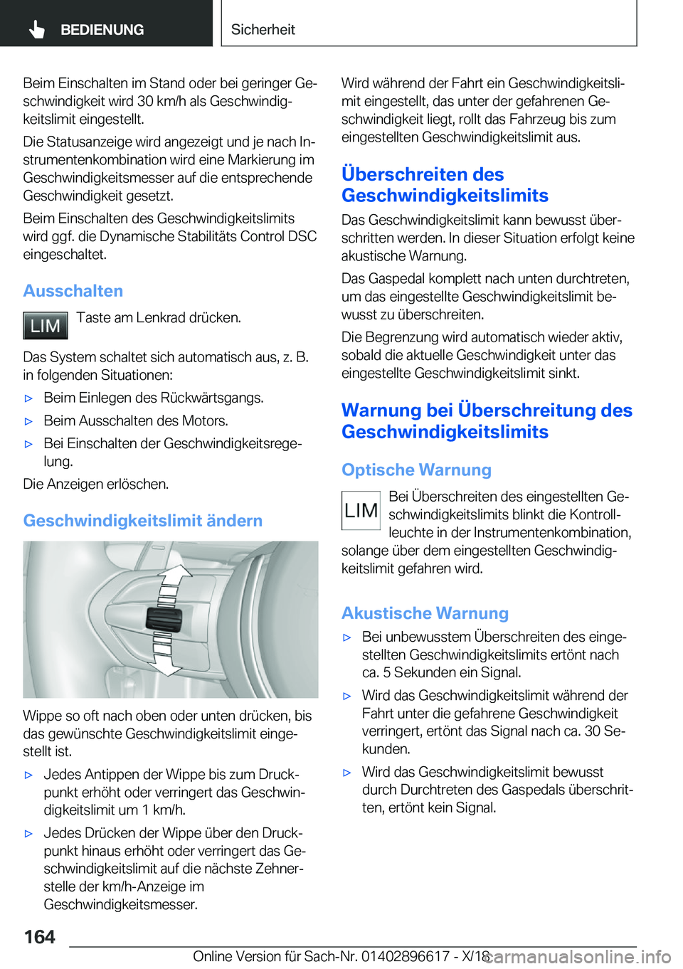 BMW M2 2019  Betriebsanleitungen (in German) �B�e�i�m��E�i�n�s�c�h�a�l�t�e�n��i�m��S�t�a�n�d��o�d�e�r��b�e�i��g�e�r�i�n�g�e�r��G�ej
�s�c�h�w�i�n�d�i�g�k�e�i�t��w�i�r�d��3�0��k�m�/�h��a�l�s��G�e�s�c�h�w�i�n�d�i�gj
�k�e�i�t�s�l�i�m�i