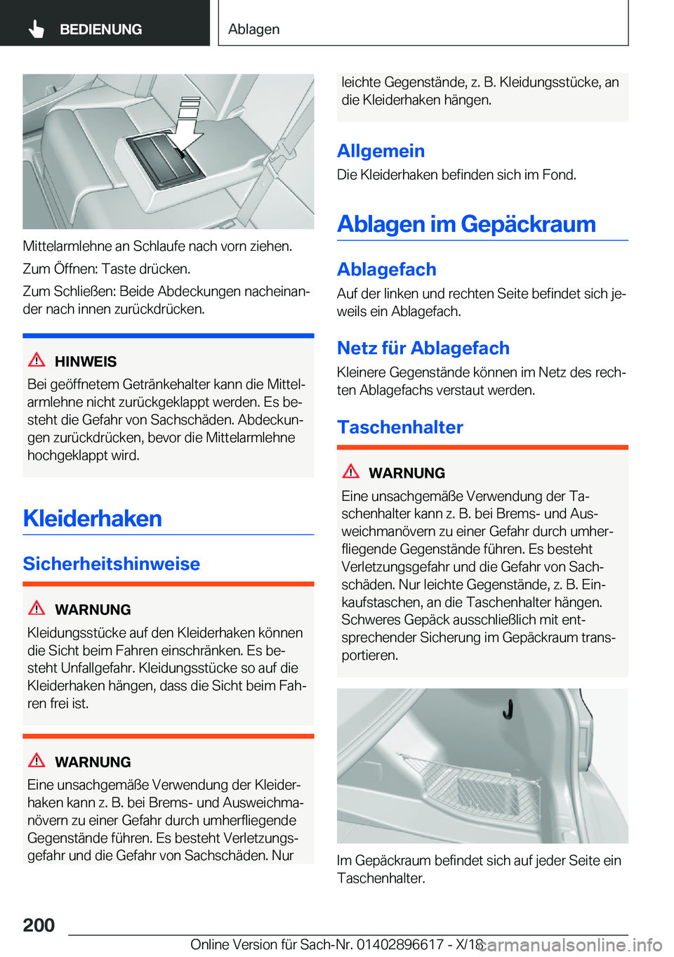 BMW M2 2019  Betriebsanleitungen (in German) �M�i�t�t�e�l�a�r�m�l�e�h�n�e��a�n��S�c�h�l�a�u�f�e��n�a�c�h��v�o�r�n��z�i�e�h�e�n�.
�Z�u�m��