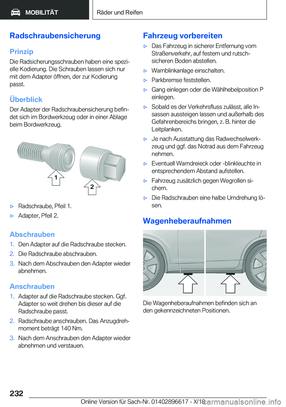BMW M2 2019  Betriebsanleitungen (in German) �R�a�d�s�c�h�r�a�u�b�e�n�s�i�c�h�e�r�u�n�g�P�r�i�n�z�i�p
�D�i�e��R�a�d�s�i�c�h�e�r�u�n�g�s�s�c�h�r�a�u�b�e�n��h�a�b�e�n��e�i�n�e��s�p�e�z�ij
�e�l�l�e��K�o�d�i�e�r�u�n�g�.��D�i�e��S�c�h�r�a�u�b