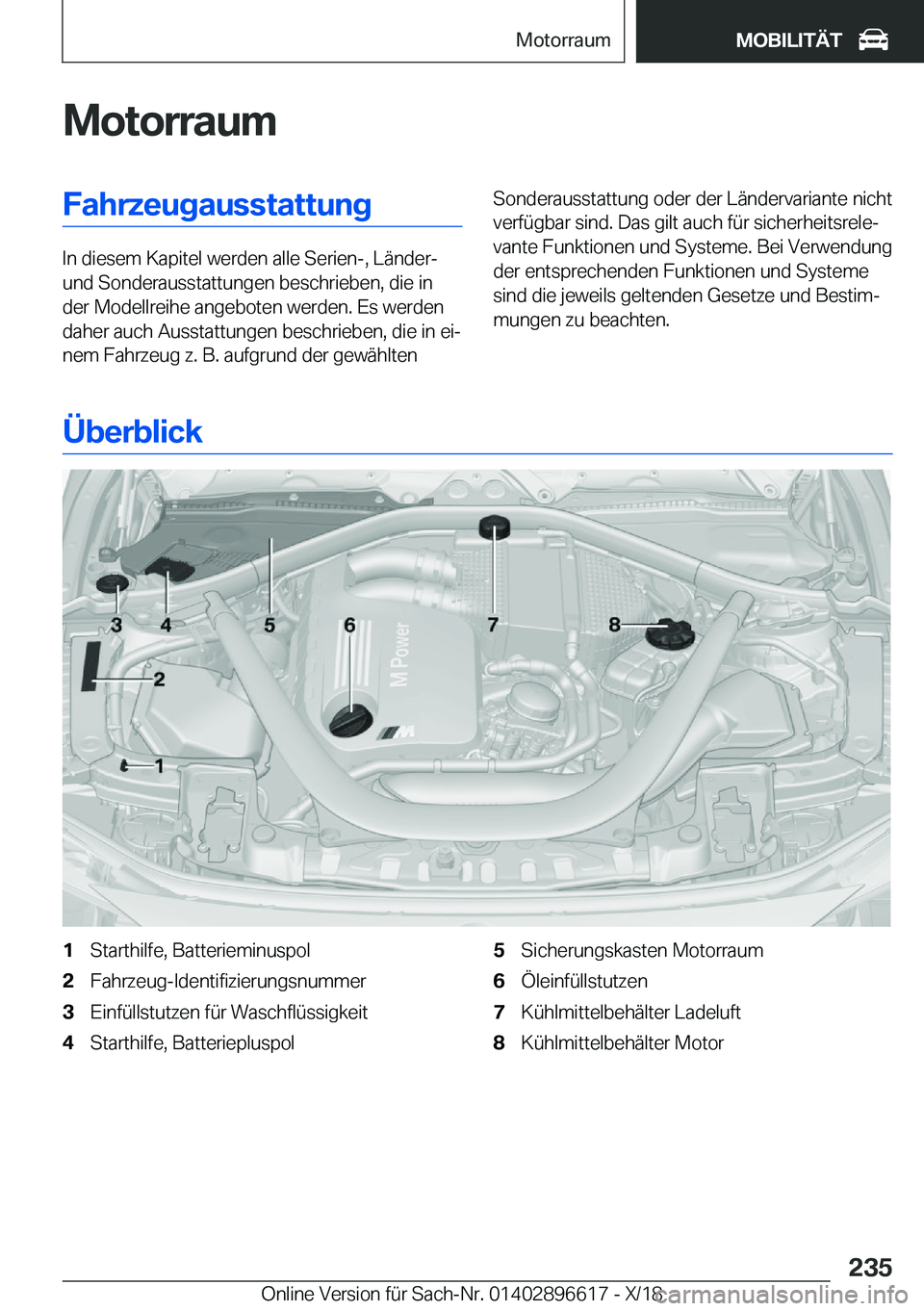 BMW M2 2019  Betriebsanleitungen (in German) �M�o�t�o�r�r�a�u�m�F�a�h�r�z�e�u�g�a�u�s�s�t�a�t�t�u�n�g
�I�n��d�i�e�s�e�m��K�a�p�i�t�e�l��w�e�r�d�e�n��a�l�l�e��S�e�r�i�e�n�-�,��L�