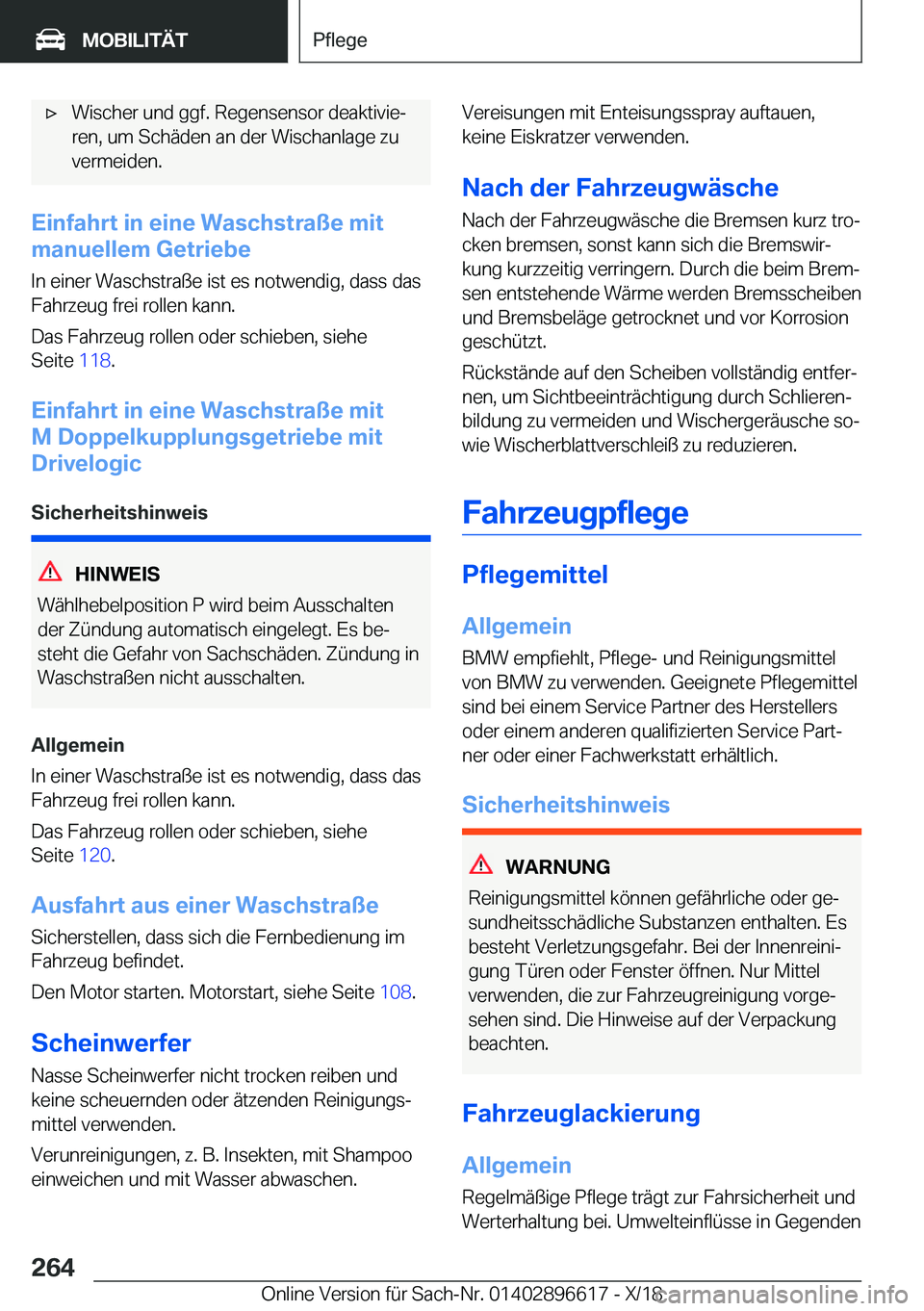 BMW M2 2019  Betriebsanleitungen (in German) 'x�W�i�s�c�h�e�r��u�n�d��g�g�f�.��R�e�g�e�n�s�e�n�s�o�r��d�e�a�k�t�i�v�i�ej�r�e�n�,��u�m��S�c�h�
