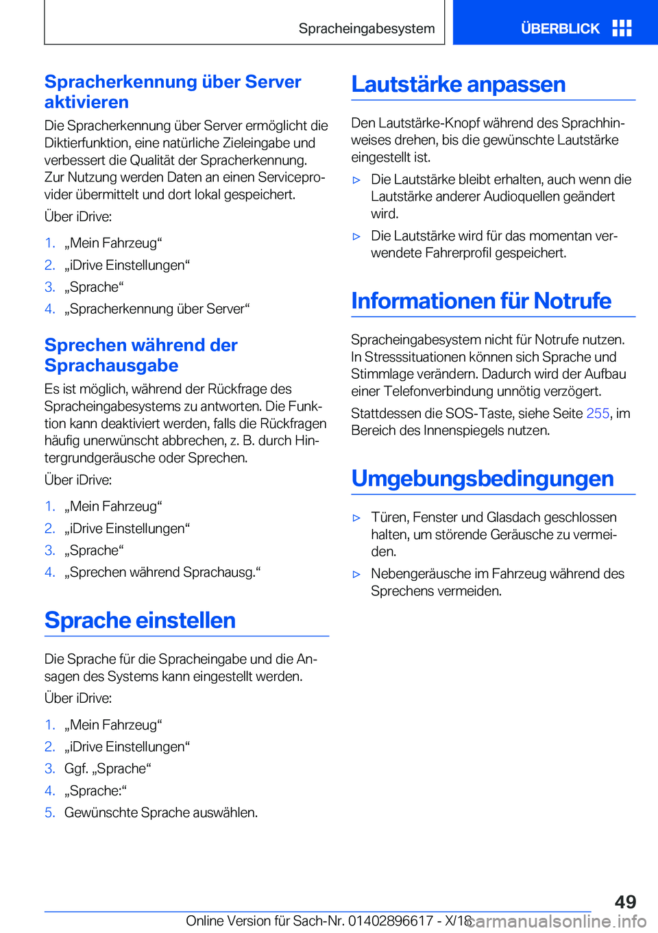 BMW M2 2019  Betriebsanleitungen (in German) �S�p�r�a�c�h�e�r�k�e�n�n�u�n�g��