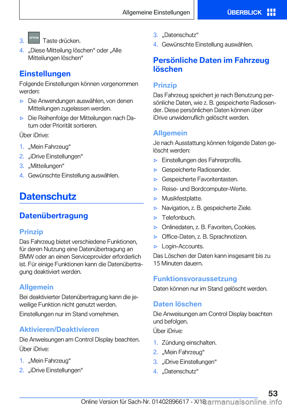 BMW M2 2019  Betriebsanleitungen (in German) �3�.���T�a�s�t�e��d�r�