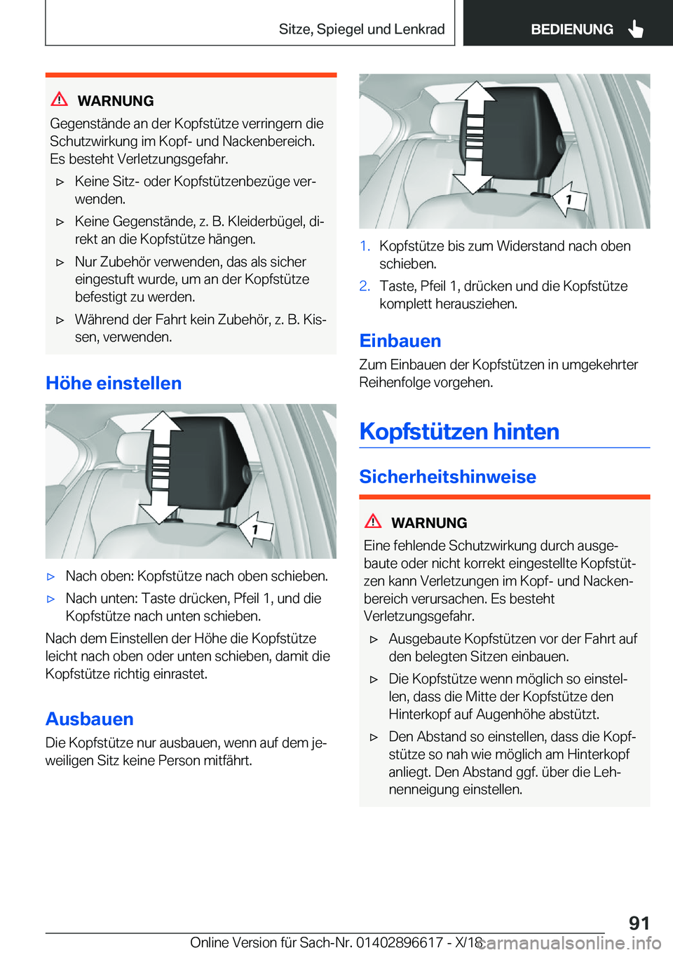 BMW M2 2019  Betriebsanleitungen (in German) �W�A�R�N�U�N�G
�G�e�g�e�n�s�t�