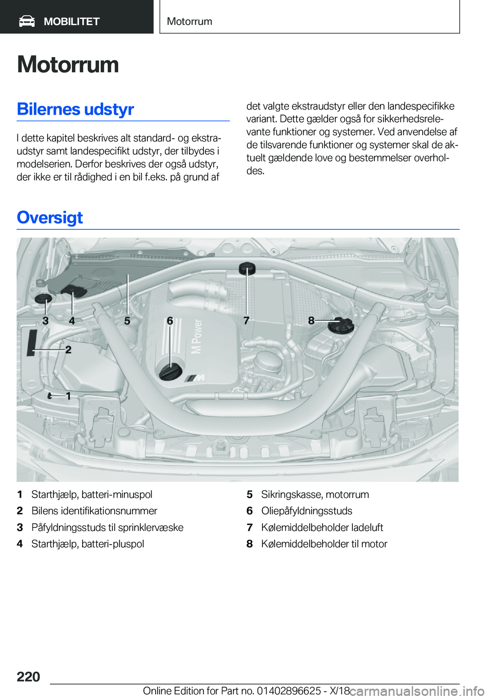 BMW M2 2019  InstruktionsbØger (in Danish) �M�o�t�o�r�r�u�m�B�i�l�e�r�n�e�s��u�d�s�t�y�r
�I��d�e�t�t�e��k�a�p�i�t�e�l��b�e�s�k�r�i�v�e�s��a�l�t��s�t�a�n�d�a�r�d�-��o�g��e�k�s�t�r�aj
�u�d�s�t�y�r��s�a�m�t��l�a�n�d�e�s�p�e�c�i�f�i�k�t