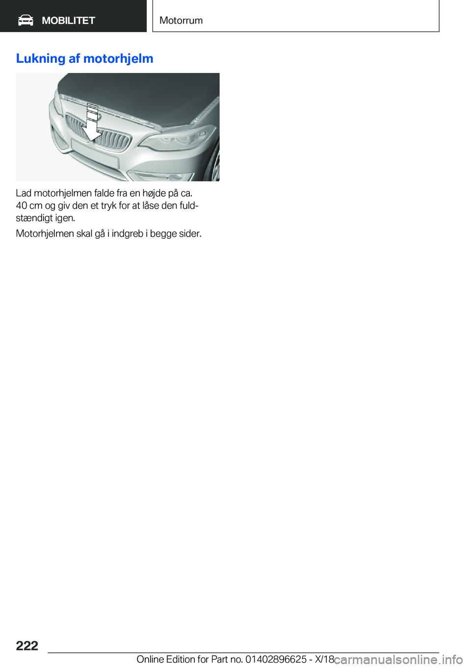 BMW M2 2019  InstruktionsbØger (in Danish) �L�u�k�n�i�n�g��a�f��m�o�t�o�r�h�j�e�l�m
�L�a�d��m�o�t�o�r�h�j�e�l�m�e�n��f�a�l�d�e��f�r�a��e�n��h�