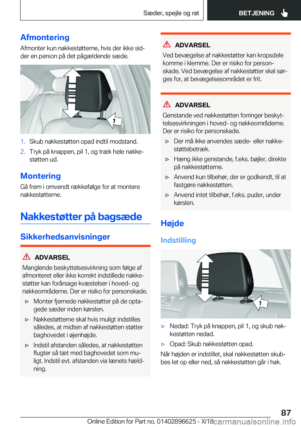 BMW M2 2019  InstruktionsbØger (in Danish) �A�f�m�o�n�t�e�r�i�n�g�A�f�m�o�n�t�e�r��k�u�n��n�a�k�k�e�s�t�