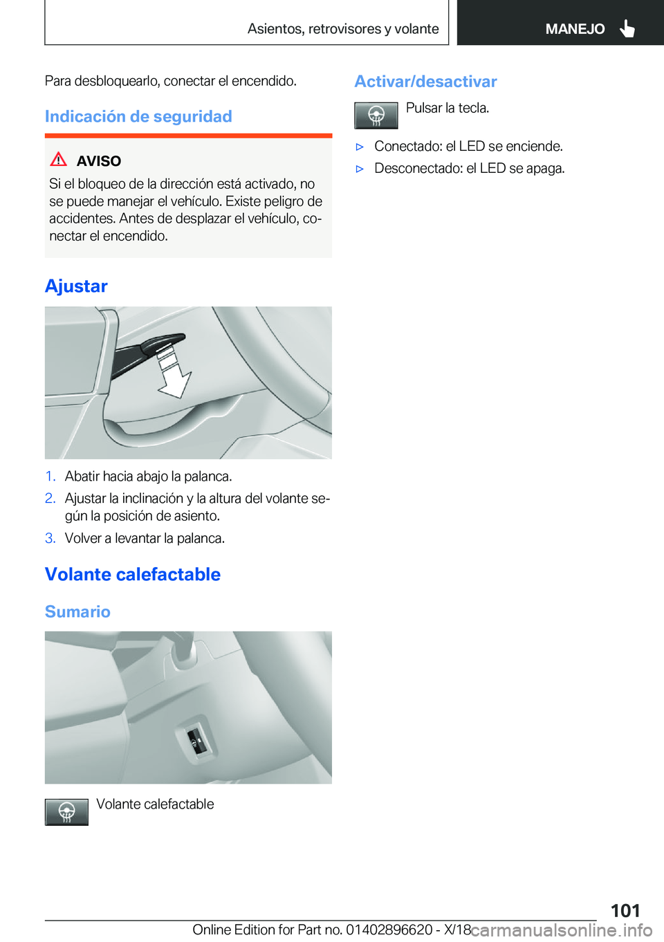 BMW M2 2019  Manuales de Empleo (in Spanish) �P�a�r�a��d�e�s�b�l�o�q�u�e�a�r�l�o�,��c�o�n�e�c�t�a�r��e�l��e�n�c�e�n�d�i�d�o�.�I�n�d�i�c�a�c�i�