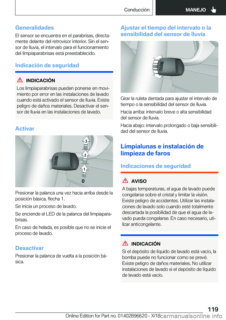 BMW M2 2019  Manuales de Empleo (in Spanish) �G�e�n�e�r�a�l�i�d�a�d�e�s
�E�l��s�e�n�s�o�r��s�e��e�n�c�u�e�n�t�r�a��e�n��e�l��p�a�r�a�b�r�i�s�a�s�,��d�i�r�e�c�t�aª
�m�e�n�t�e��d�e�l�a�n�t�e��d�e�l��r�e�t�r�o�v�i�s�o�r��i�n�t�e�r�i�o�