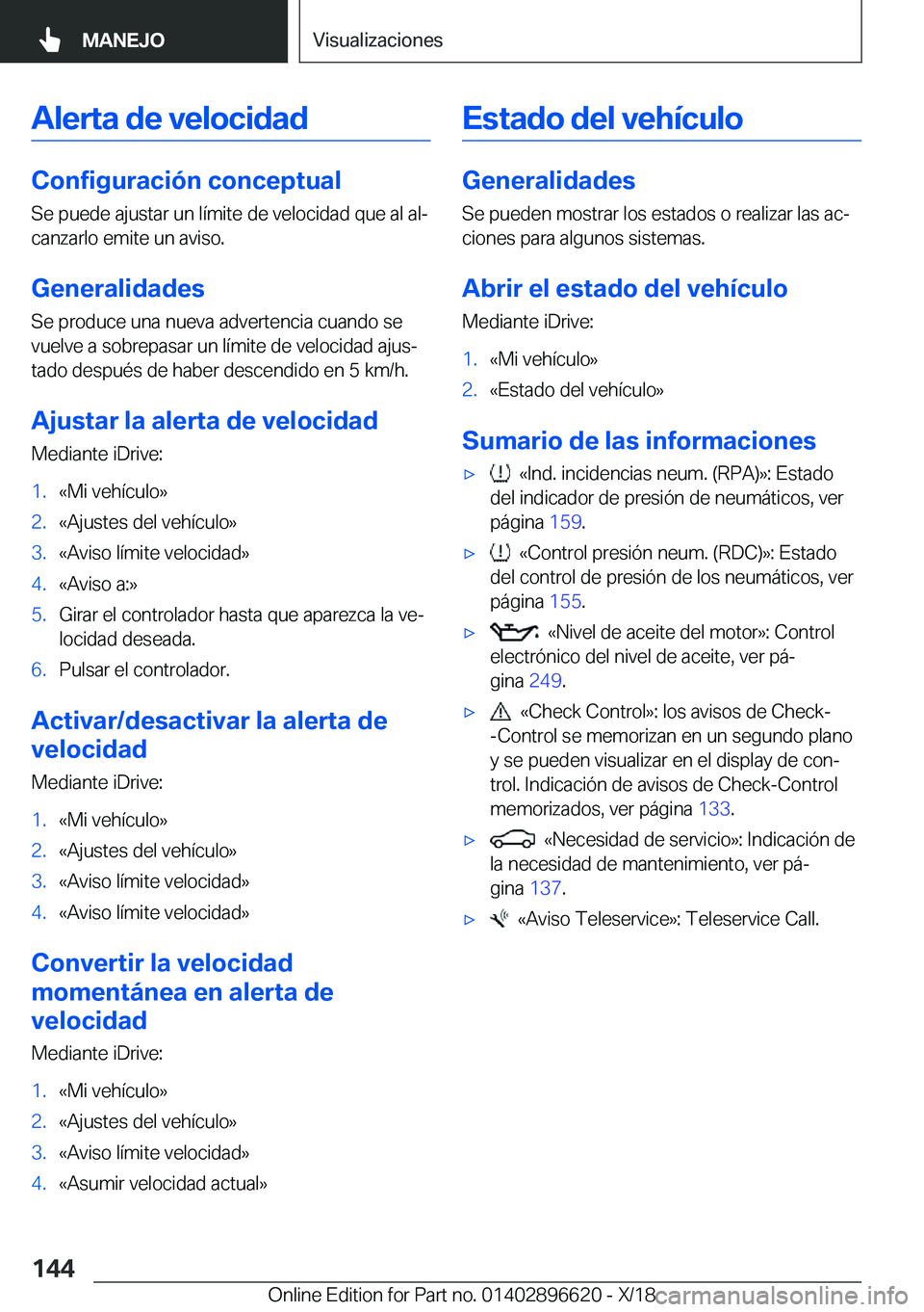 BMW M2 2019  Manuales de Empleo (in Spanish) �A�l�e�r�t�a��d�e��v�e�l�o�c�i�d�a�d
�C�o�n�f�i�g�u�r�a�c�i�