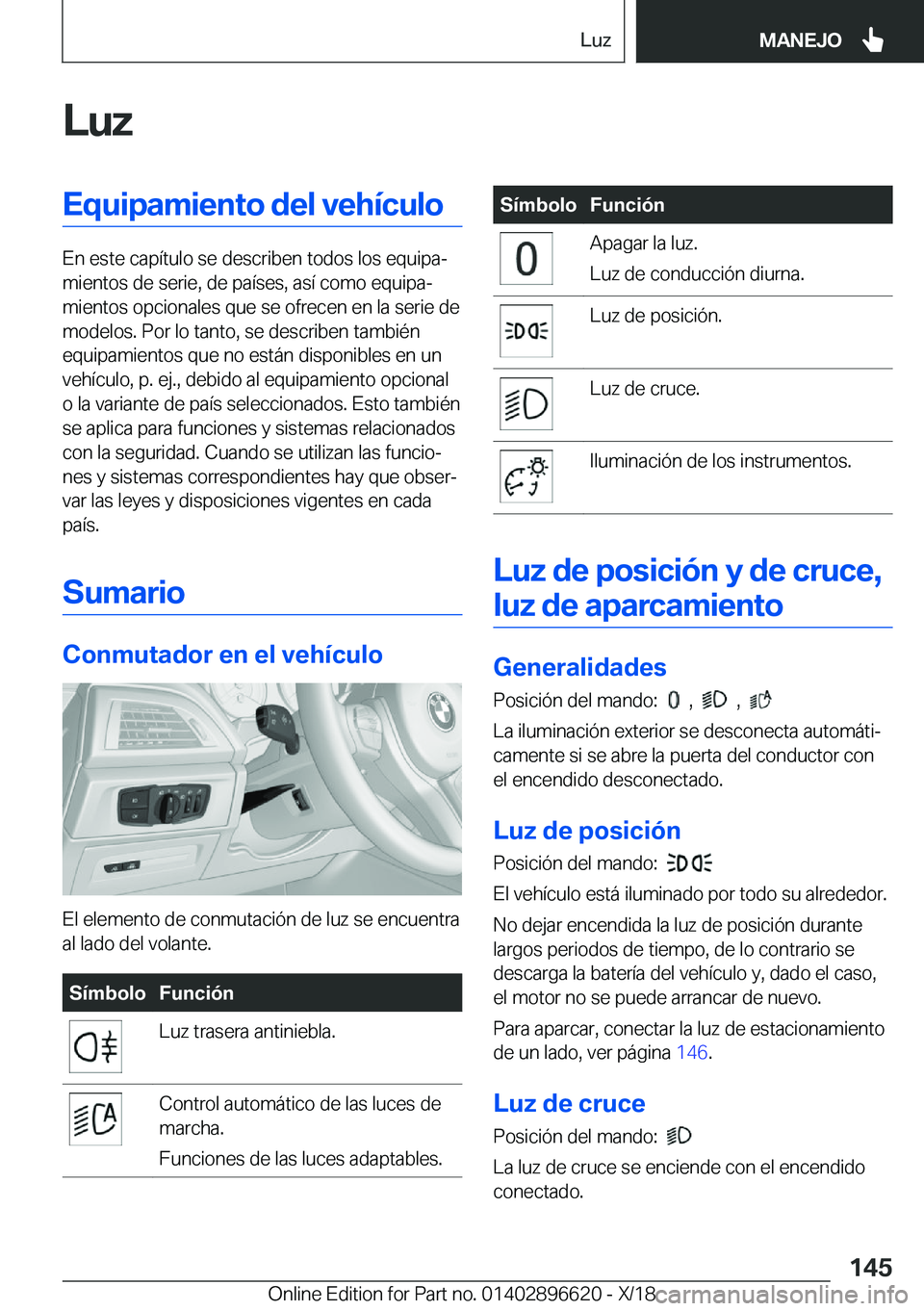 BMW M2 2019  Manuales de Empleo (in Spanish) �L�u�z�E�q�u�i�p�a�m�i�e�n�t�o��d�e�l��v�e�h�