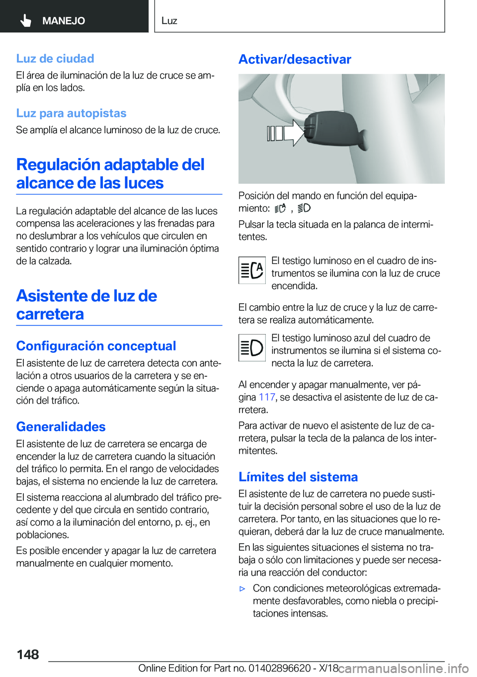 BMW M2 2019  Manuales de Empleo (in Spanish) �L�u�z��d�e��c�i�u�d�a�d�E�l��