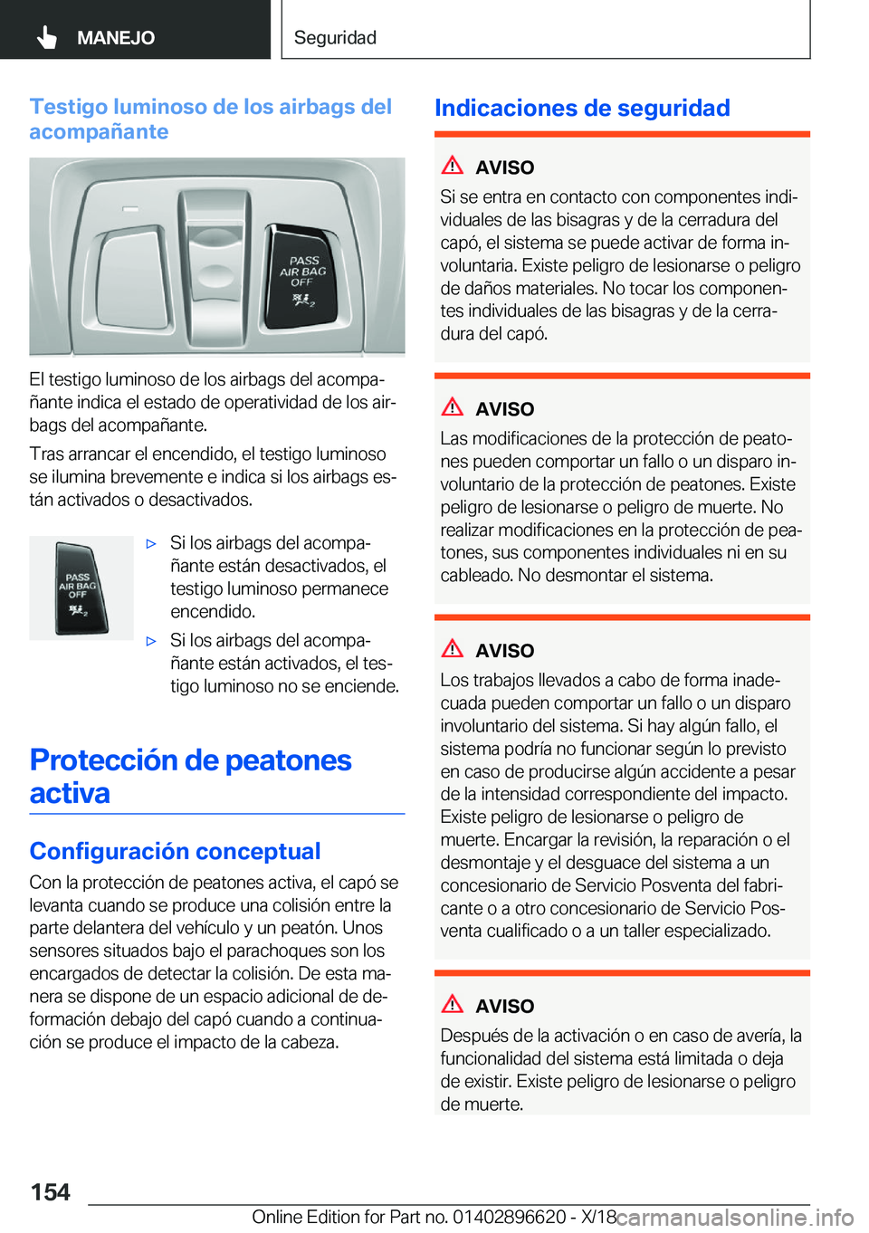 BMW M2 2019  Manuales de Empleo (in Spanish) �T�e�s�t�i�g�o��l�u�m�i�n�o�s�o��d�e��l�o�s��a�i�r�b�a�g�s��d�e�l
�a�c�o�m�p�a�