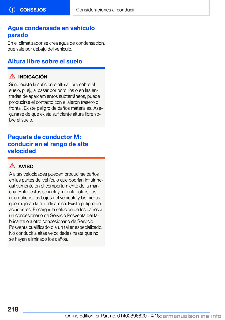 BMW M2 2019  Manuales de Empleo (in Spanish) �A�g�u�a��c�o�n�d�e�n�s�a�d�a��e�n��v�e�h�