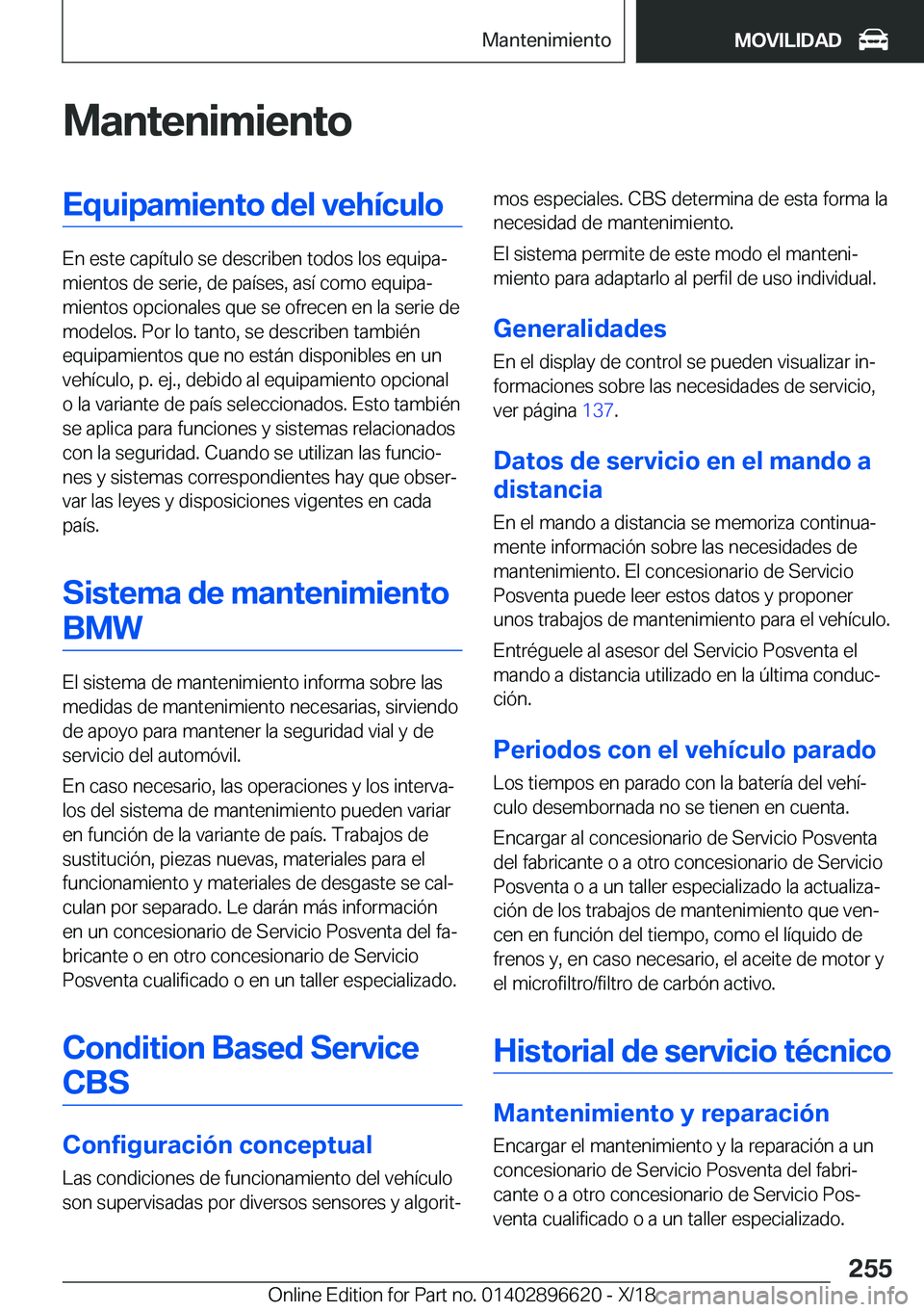 BMW M2 2019  Manuales de Empleo (in Spanish) �M�a�n�t�e�n�i�m�i�e�n�t�o�E�q�u�i�p�a�m�i�e�n�t�o��d�e�l��v�e�h�