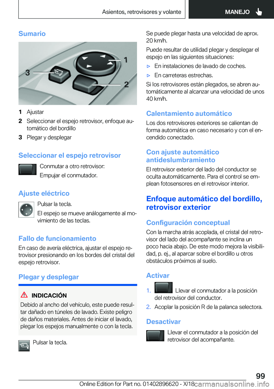 BMW M2 2019  Manuales de Empleo (in Spanish) �S�u�m�a�r�i�o�1�A�j�u�s�t�a�r�2�S�e�l�e�c�c�i�o�n�a�r��e�l��e�s�p�e�j�o��r�e�t�r�o�v�i�s�o�r�,��e�n�f�o�q�u�e��a�uª
�t�o�m�