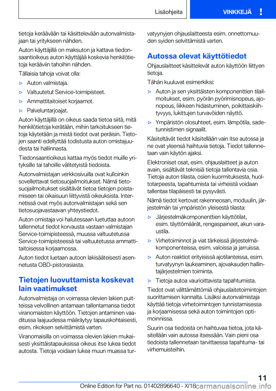 BMW M2 2019  Omistajan Käsikirja (in Finnish) �t�i�e�t�o�j�a��k�e�r�