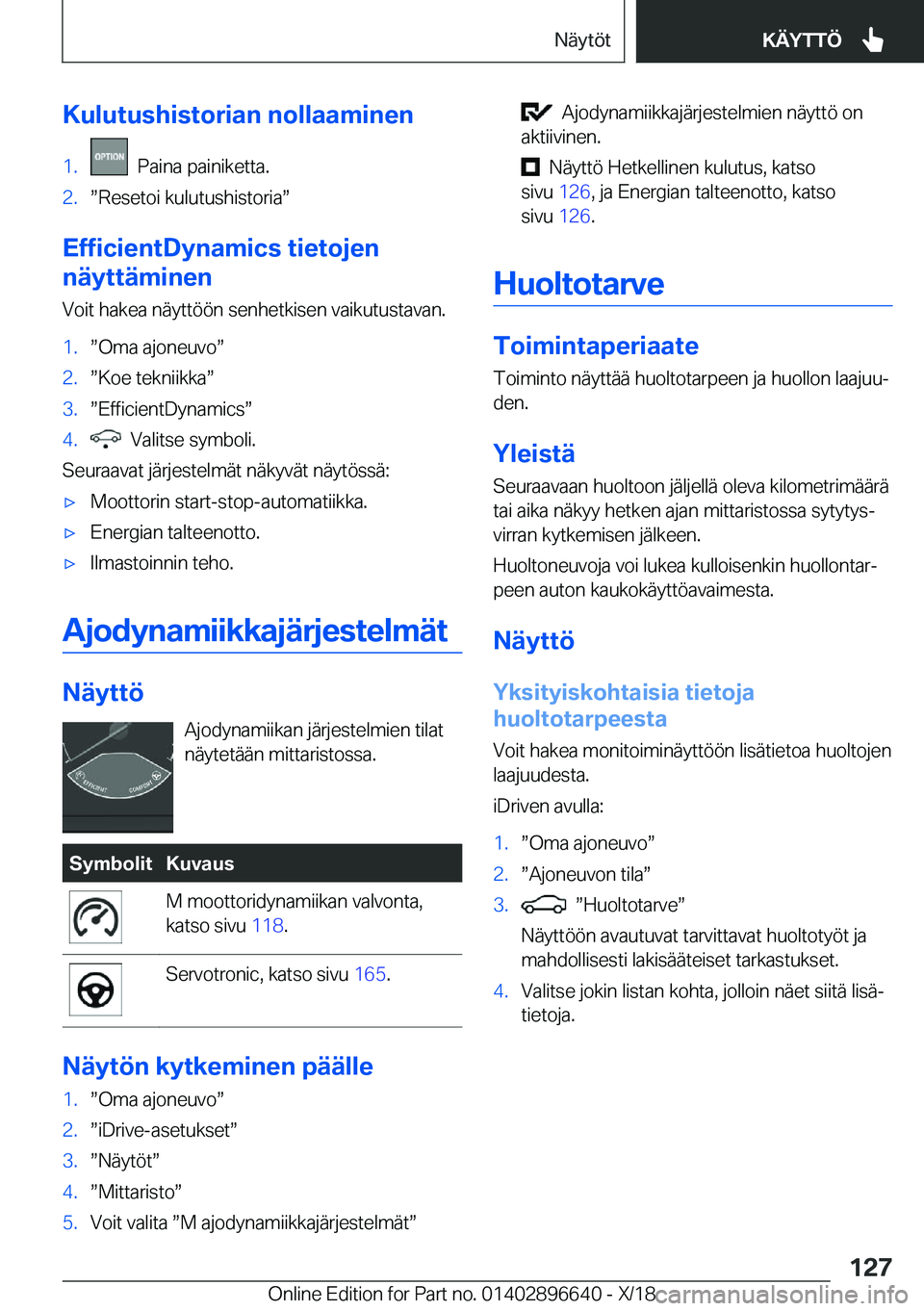 BMW M2 2019  Omistajan Käsikirja (in Finnish) �K�u�l�u�t�u�s�h�i�s�t�o�r�i�a�n��n�o�l�l�a�a�m�i�n�e�n�1�.���P�a�i�n�a��p�a�i�n�i�k�e�t�t�a�.�2�.w�R�e�s�e�t�o�i��k�u�l�u�t�u�s�h�i�s�t�o�r�i�aw
�E�f�f�i�c�i�e�n�t�D�Z�n�a�m�i�c�s��t�i�e�t�o�