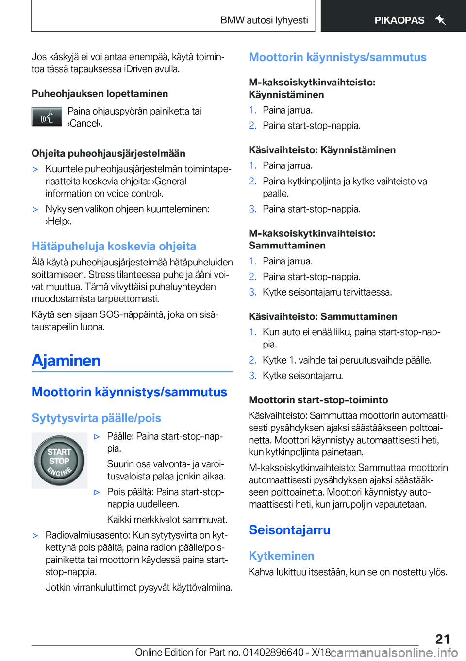 BMW M2 2019  Omistajan Käsikirja (in Finnish) �J�o�s��k�