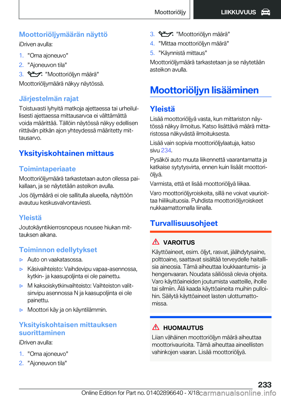 BMW M2 2019  Omistajan Käsikirja (in Finnish) �M�o�o�t�t�o�r�i�