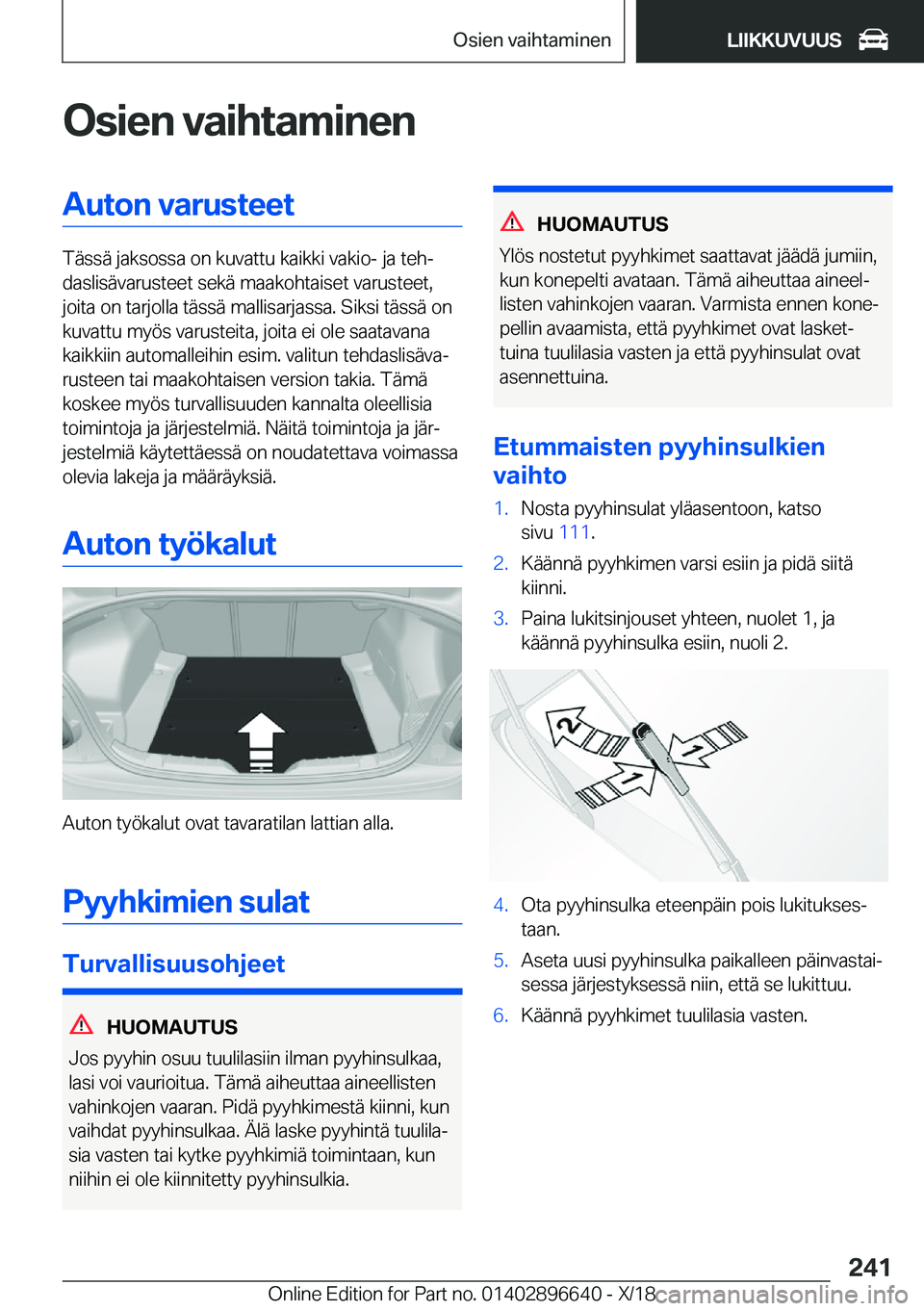 BMW M2 2019  Omistajan Käsikirja (in Finnish) �O�s�i�e�n��v�a�i�h�t�a�m�i�n�e�n�A�u�t�o�n��v�a�r�u�s�t�e�e�t
�T�