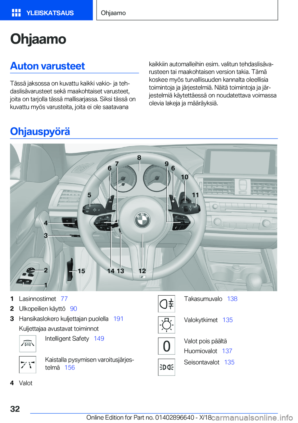 BMW M2 2019  Omistajan Käsikirja (in Finnish) �O�h�j�a�a�m�o�A�u�t�o�n��v�a�r�u�s�t�e�e�t
�T�