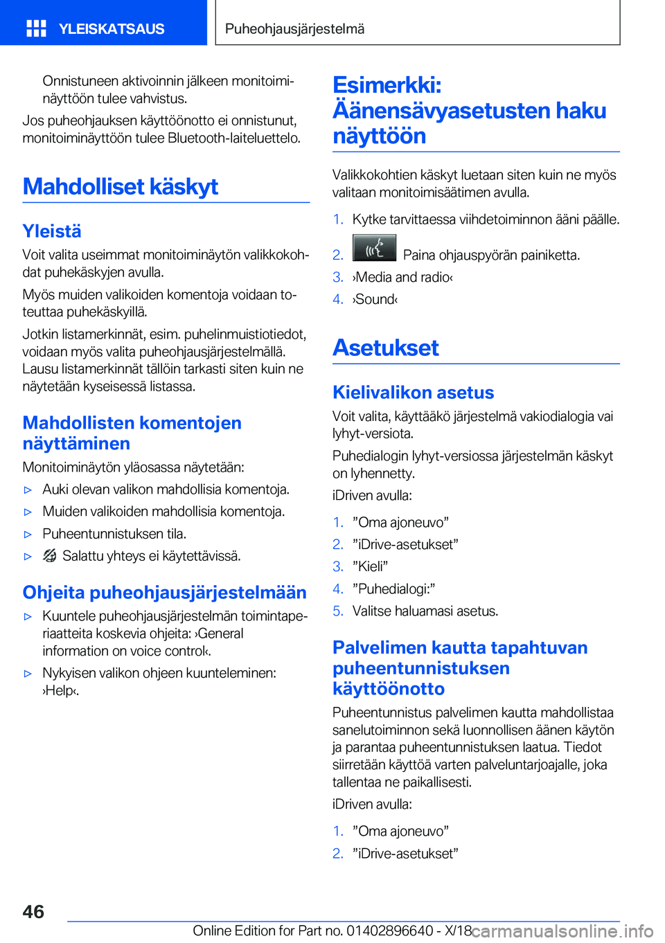 BMW M2 2019  Omistajan Käsikirja (in Finnish) �O�n�n�i�s�t�u�n�e�e�n��a�k�t�i�v�o�i�n�n�i�n��j�