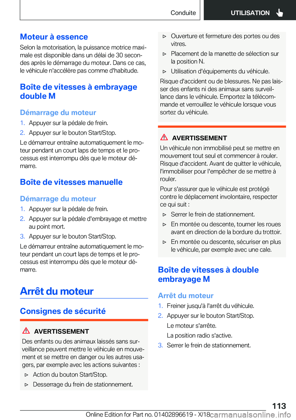 BMW M2 2019  Notices Demploi (in French) �M�o�t�e�u�r��