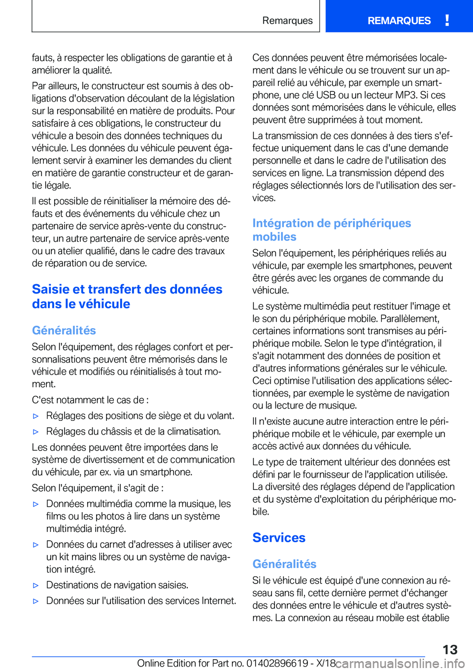 BMW M2 2019  Notices Demploi (in French) �f�a�u�t�s�,��