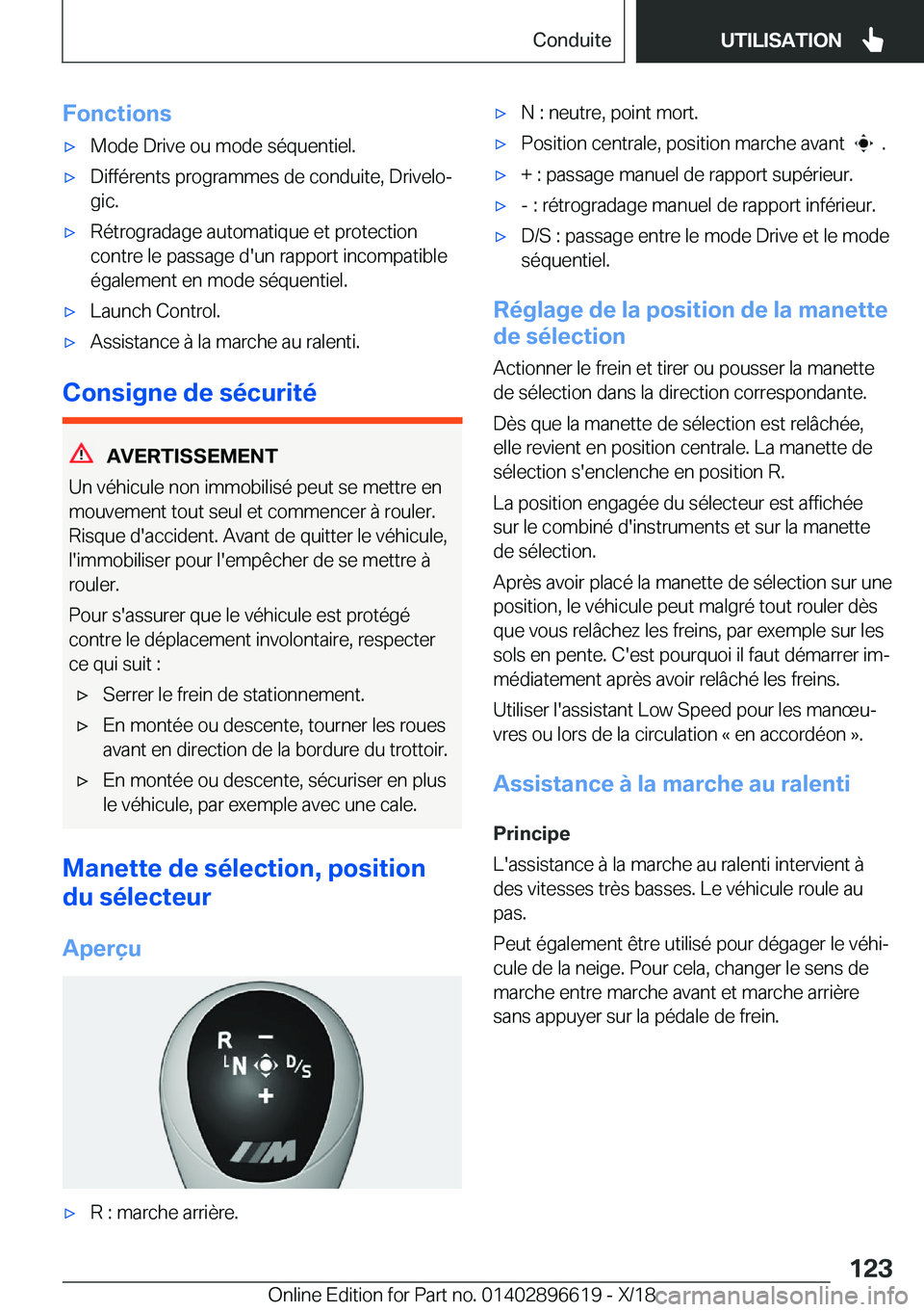 BMW M2 2019  Notices Demploi (in French) �F�o�n�c�t�i�o�n�s'x�M�o�d�e��D�r�i�v�e��o�u��m�o�d�e��s�é�q�u�e�n�t�i�e�l�.'x�D�i�f�f�é�r�e�n�t�s��p�r�o�g�r�a�m�m�e�s��d�e��c�o�n�d�u�i�t�e�,��D�r�i�v�e�l�oj
�g�i�c�.'x�R�é�t